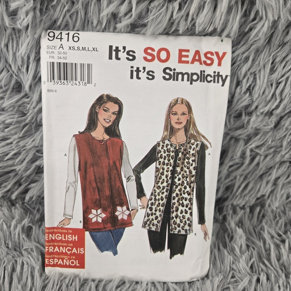 Simplicity 9416‎ Siza A XS,S,M,L,XL Misses Knit Top and Vest